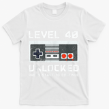 40 Year Old Forty Birthday Gift Level 40 Unlocked Gamer T-Shirt - White