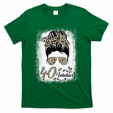 40 Years Old Fabulous Messy Bun Leopard 40th Birthday T-Shirt - Green