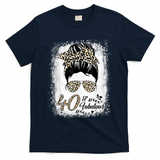 40 Years Old Fabulous Messy Bun Leopard 40th Birthday T-Shirt - Navy