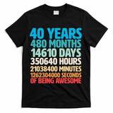 40 Years Of Being Awesome 40th Birthday Time Breakdown T-Shirt - Black