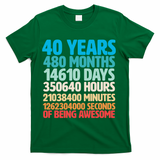 40 Years Of Being Awesome 40th Birthday Time Breakdown T-Shirt - Green