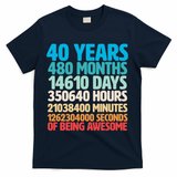 40 Years Of Being Awesome 40th Birthday Time Breakdown T-Shirt - Navy