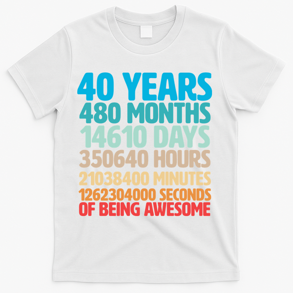 40 Years Of Being Awesome 40th Birthday Time Breakdown T-Shirt - White