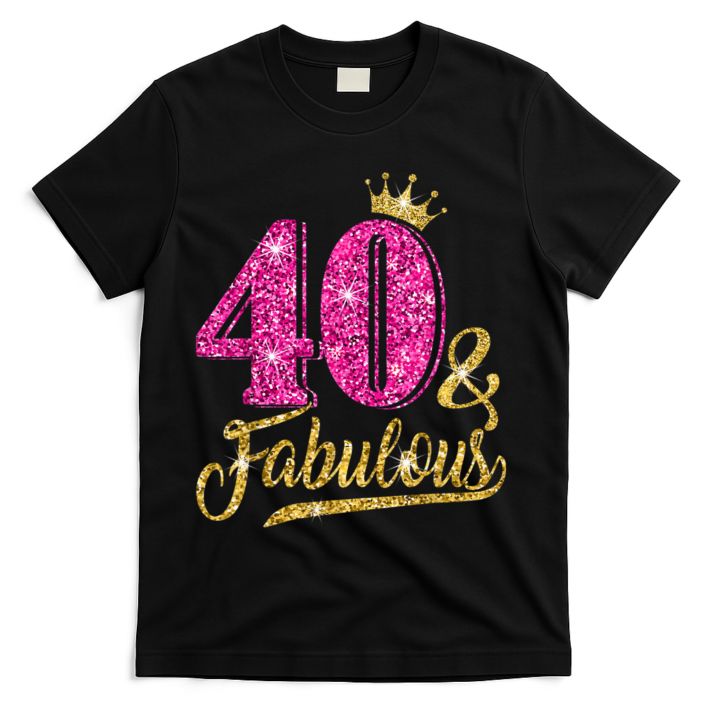 40 Years Old Gift 40 & Fabulous 40th Birthday Pink Crown T-Shirt - Black
