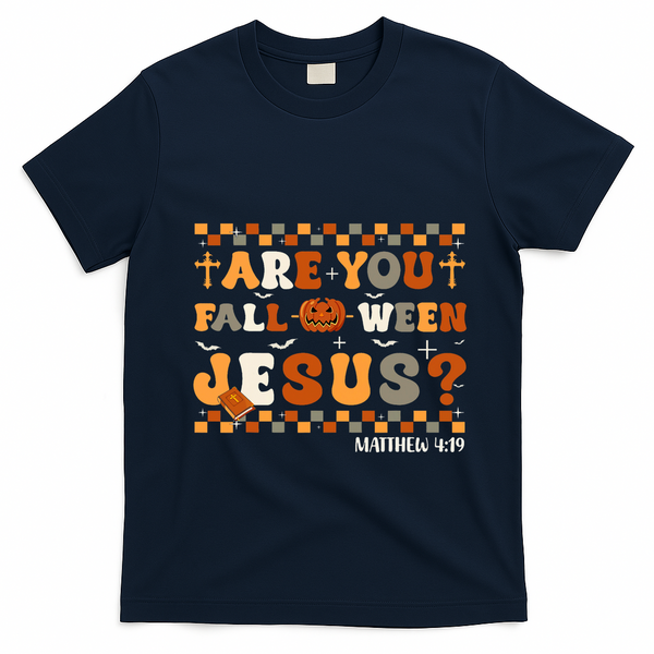 Autumn Are You Falloween Jesus Christian Halloween Pumpkin T-Shirt - Navy Blue