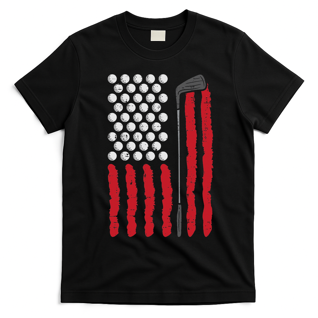 American Flag Golf Balls And Club Vintage Golfing Golfer T-Shirt - Black