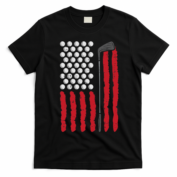 American Flag Golf Balls And Club Vintage Golfing Golfer T-Shirt - Black