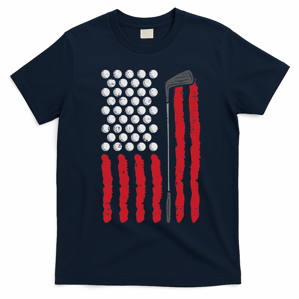 American Flag Golf Balls And Club Vintage Golfing Golfer T-Shirt - Navy Blue