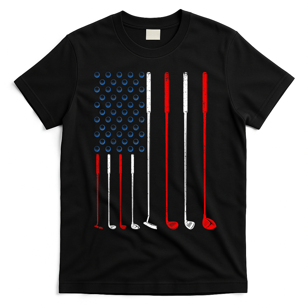 American Flag Golf Clubs Gift T-Shirt - Black