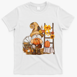 Autumn Fall Season Gnome Pumpkin Floral T-Shirt - White