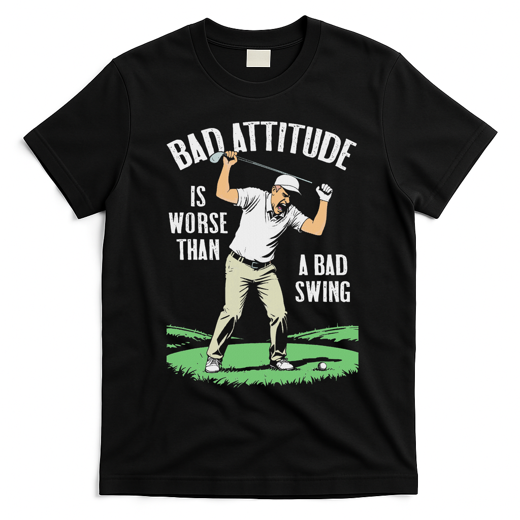 Angry Golfer Bad Attitude Worse Swing Funny Golf Quote T-Shirt - Black