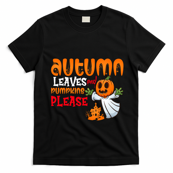 Autumn Leaves And Pumpkins Please T-Shirt - Black