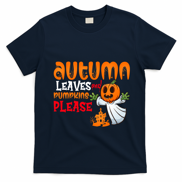 Autumn Leaves And Pumpkins Please T-Shirt - Navy Blue