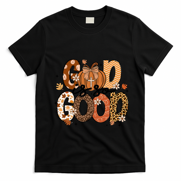 Autumn Pumpkin Christian Thanksgiving Faith God Is So Good T-Shirt - Black