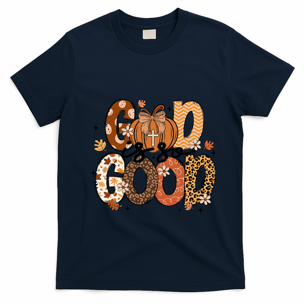 Autumn Pumpkin Christian Thanksgiving Faith God Is So Good T-Shirt - Navy Blue