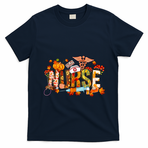 Autumn Pumpkin Fall Nurse Life Thanksgiving Nurseautumn Pumpkin Fall Nurse Life T-Shirt - Navy Blue