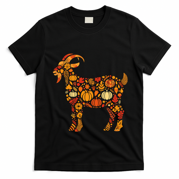 Autumn Pumpkin Fall Goat Thanksgiving T-Shirt - Black