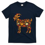 Autumn Pumpkin Fall Goat Thanksgiving T-Shirt - Navy Blue