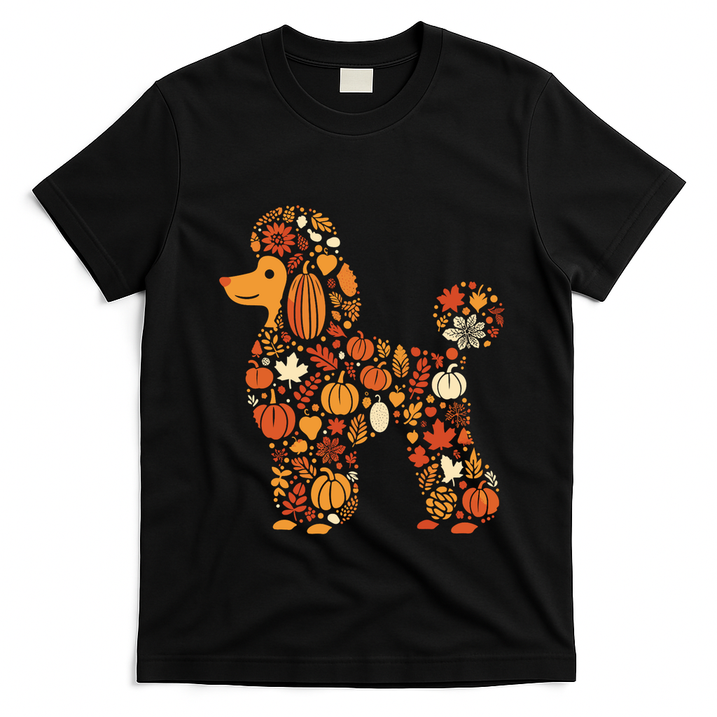 Autumn Pumpkin Fall Poodle Thanksgiving Dog T-Shirt - Black