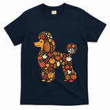 Autumn Pumpkin Fall Poodle Thanksgiving Dog T-Shirt - Navy Blue