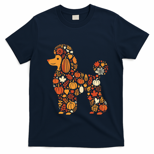 Autumn Pumpkin Fall Poodle Thanksgiving Dog T-Shirt - Navy Blue