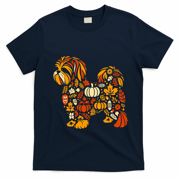 Autumn Pumpkin Fall Shih Tzu Thanksgiving T-Shirt - Navy Blue