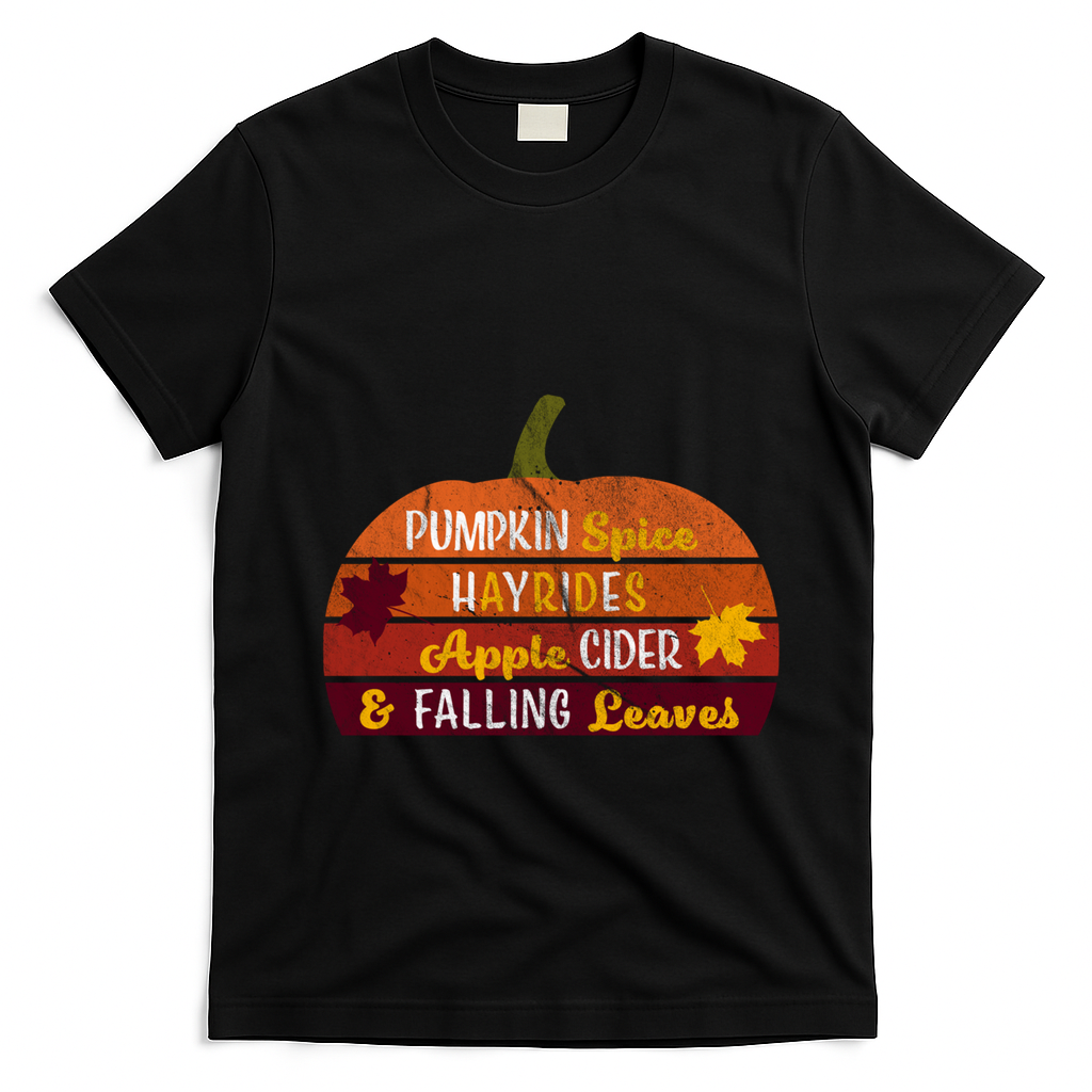 Adorable Pumpkin Spice Hayrides Apple Cider And Falling Leaves Gift T-Shirt - Black
