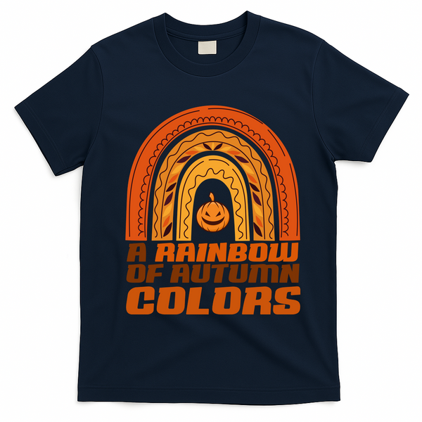 A Rainbow Of Autumn Colors Halloween Pumpkin T-Shirt - Navy Blue