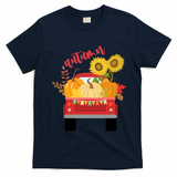 Autumn Sunflower Pumpkin Vintage Truck T-Shirt - Navy Blue