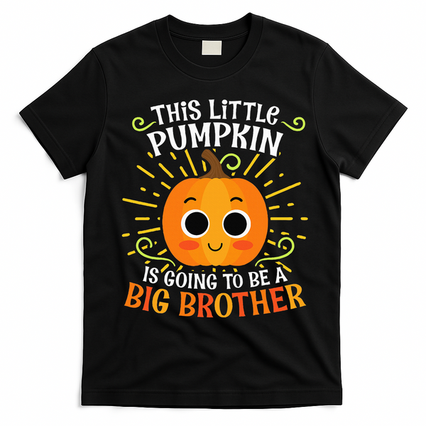 Big Brother Cute Thanksgiving Pumpkin Pregnancy Announcement T-Shirt - Black