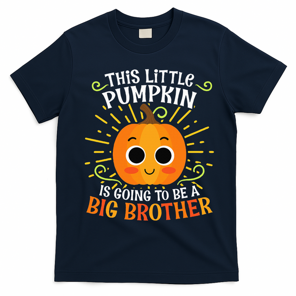 Big Brother Cute Thanksgiving Pumpkin Pregnancy Announcement T-Shirt - Navy Blue