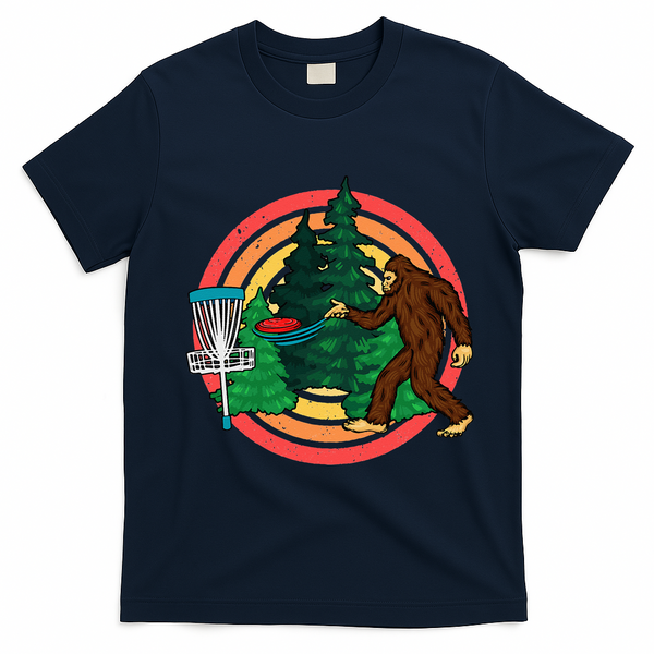 Bigfoot Disc Golf Funny Disc Golf T-Shirt - Navy Blue