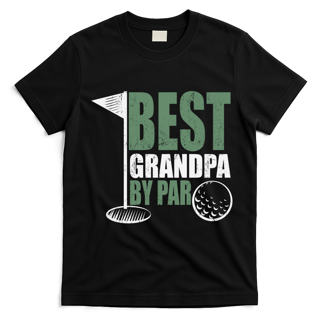 Best Grandpa By Par Father's Day Distressed T-Shirt - Black
