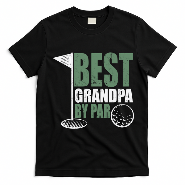 Best Grandpa By Par Father's Day Distressed T-Shirt - Black