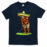 Bigfoot Golf Player Cinco De Mayo Mexican Golfer Food T-Shirt - Navy Blue