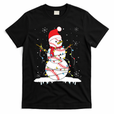 Baseball Snowman Santa Hat Christmas Baseball Player Gift T-Shirt - Black