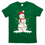 Baseball Snowman Santa Hat Christmas Baseball Player Gift T-Shirt - Irish Green