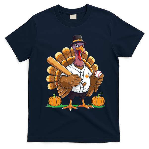 Baseball Turkey Pilgrim Thanksgiving Pumpkin Meaningful Gift T-Shirt - Navy Blue