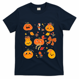 Cute Autumn Fall Pumpkins Ribbons Bows T-Shirt - Navy Blue