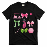 Coquette Bow Golf Cart Game Day Golfing Golfer Golf Lover T-Shirt - Black