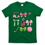 Coquette Bow Golf Cart Game Day Golfing Golfer Golf Lover T-Shirt - Irish Green