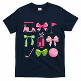 Coquette Bow Golf Cart Game Day Golfing Golfer Golf Lover T-Shirt - Navy Blue