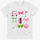 Coquette Bow Golf Cart Game Day Golfing Golfer Golf Lover T-Shirt - White