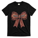 Coquette Bow Pumpkin American Football Autumn Thanksgiving T-Shirt - Black