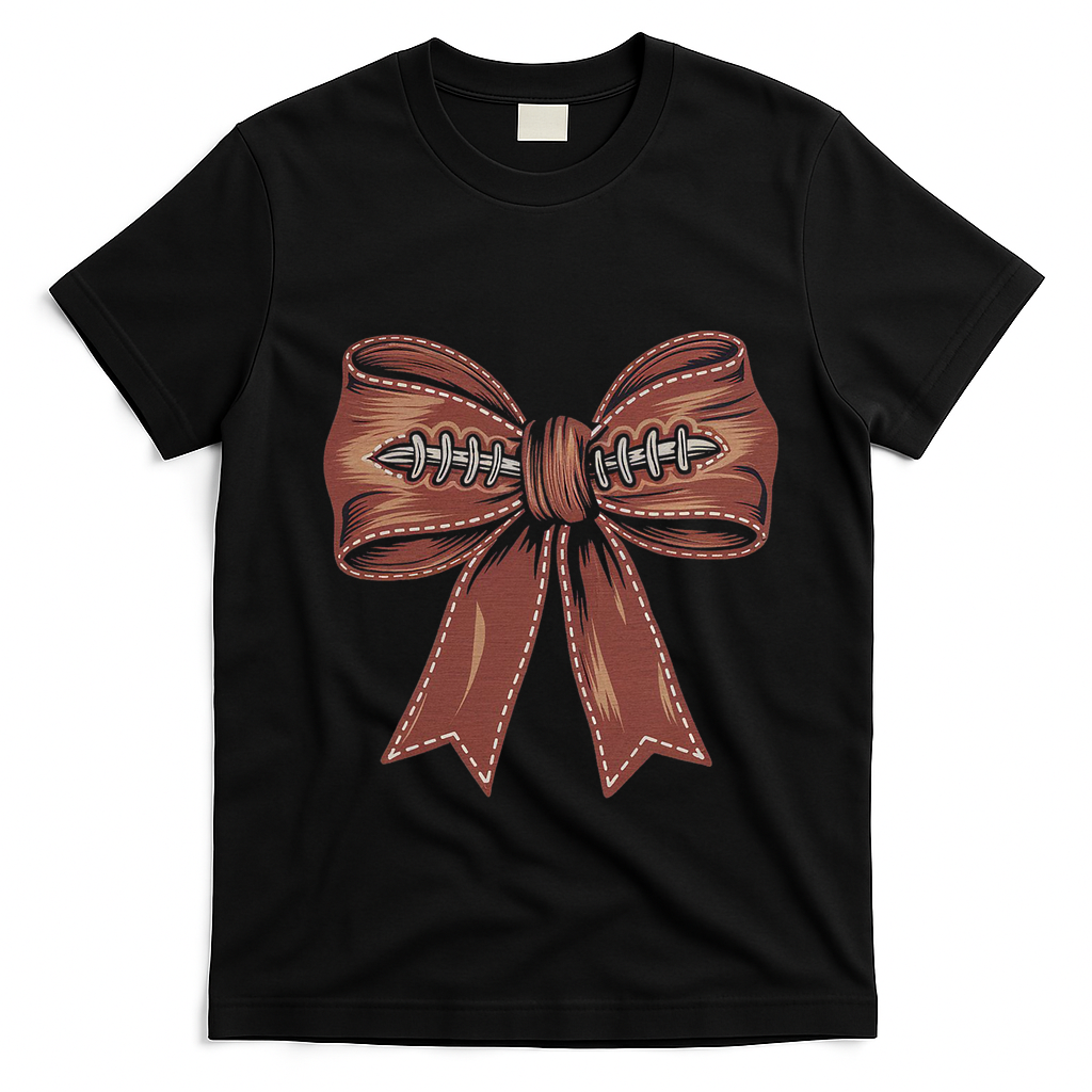Coquette Bow Pumpkin American Football Autumn Thanksgiving T-Shirt - Black