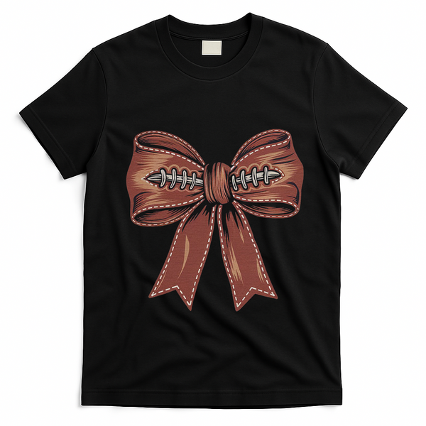 Coquette Bow Pumpkin American Football Autumn Thanksgiving T-Shirt - Black