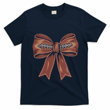 Coquette Bow Pumpkin American Football Autumn Thanksgiving T-Shirt - Navy Blue