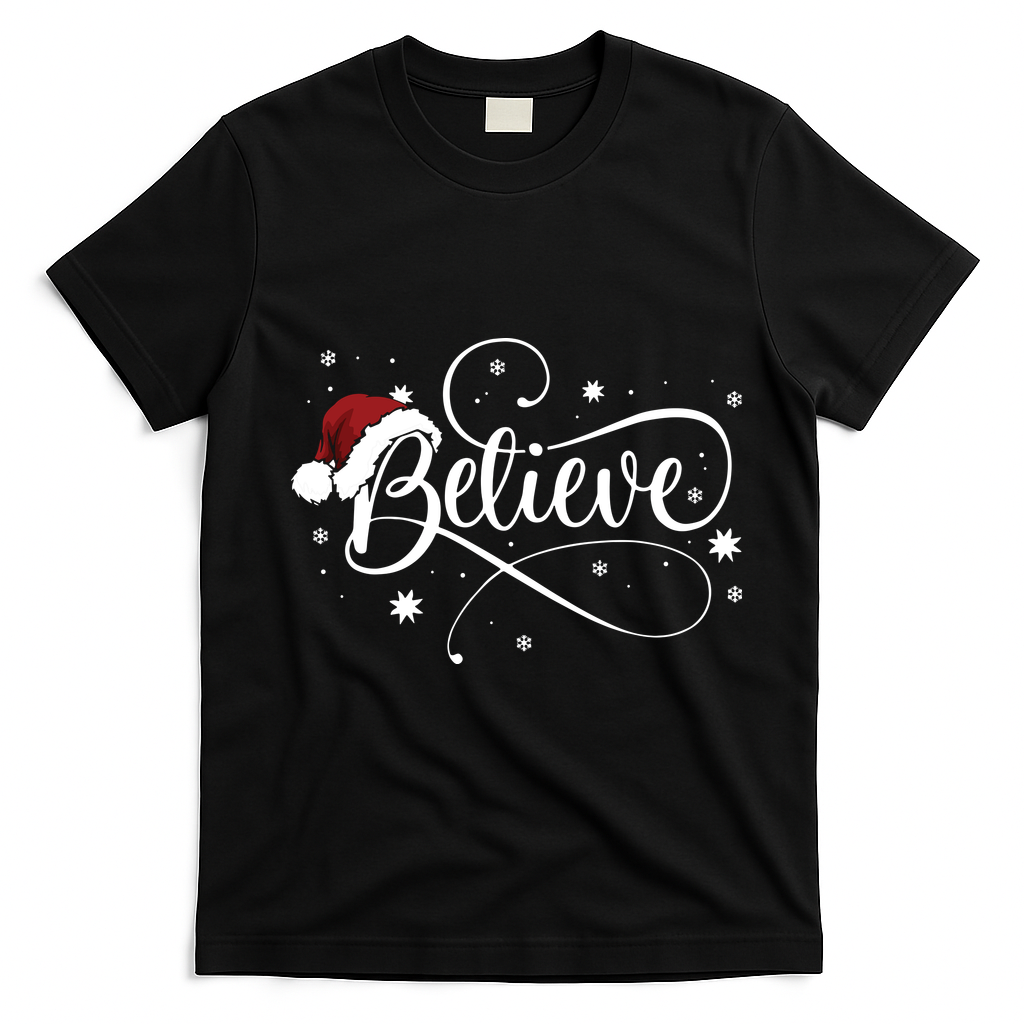 Christmas Believe Santa Claus Believe Christmas T-Shirt - Black