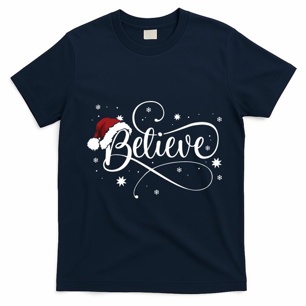 Christmas Believe Santa Claus Believe Christmas T-Shirt - Navy Blue