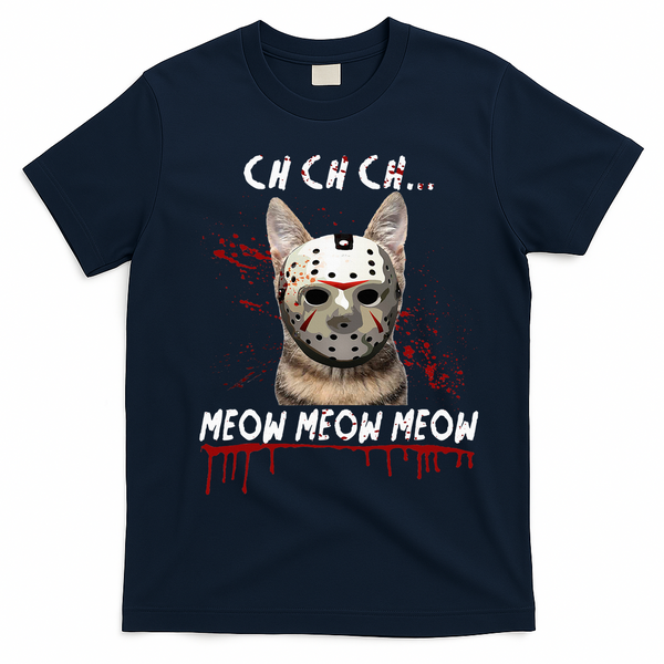 Ch Ch Ch Meow Meow Scary Friday Costume Halloween Cat T-Shirt - Navy Blue
